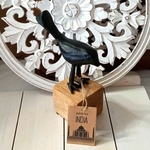 Black Bird 🐦‍⬛ Metal Wood Handcrafted in India Accent Decor Sculpture